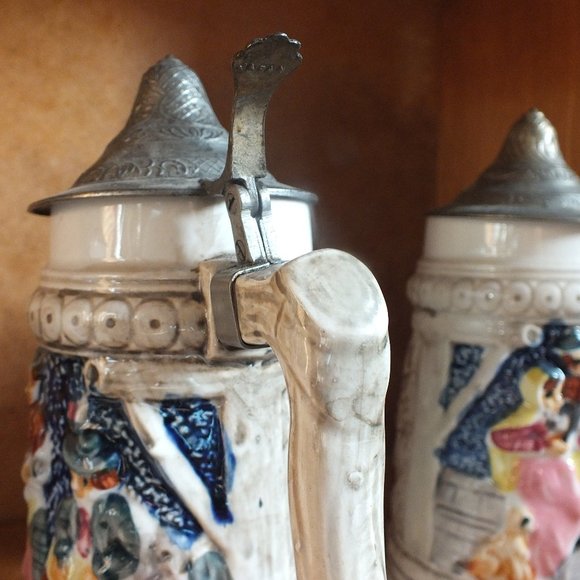 Dining Midcentury Beer Stein Set Of Three With Metal Lids Poshmark